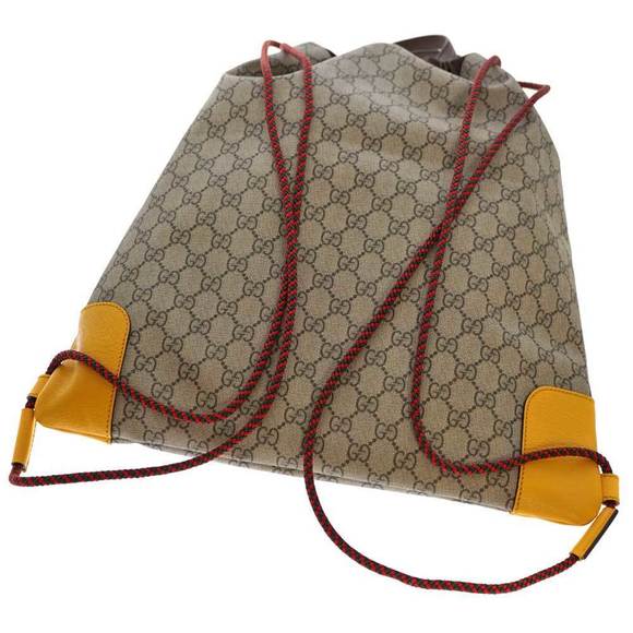 Gucci Drawstring Backpack GG Pattern Canvas Leather Yellow - Picture 6 of 13